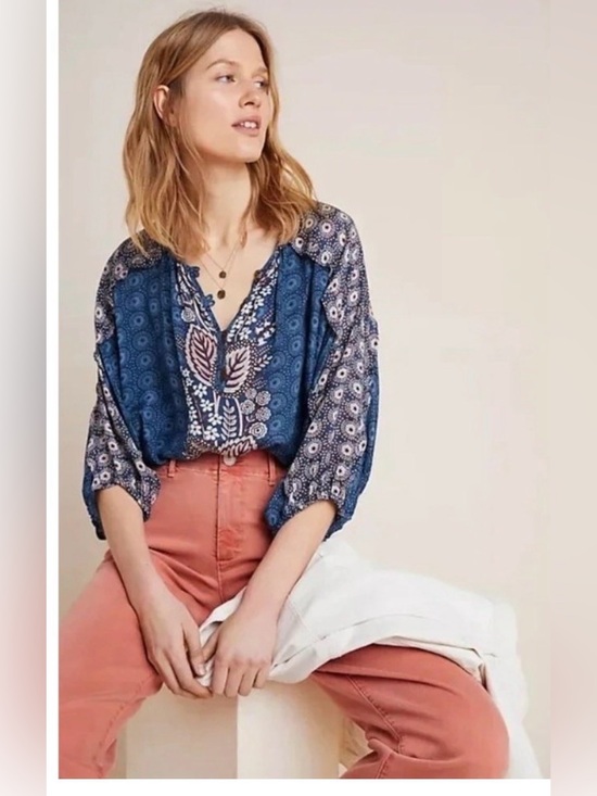 Anthropologie Tops - Maeve Anthropologie Letizia ruffled oversized boho blouse top XS peasant crop